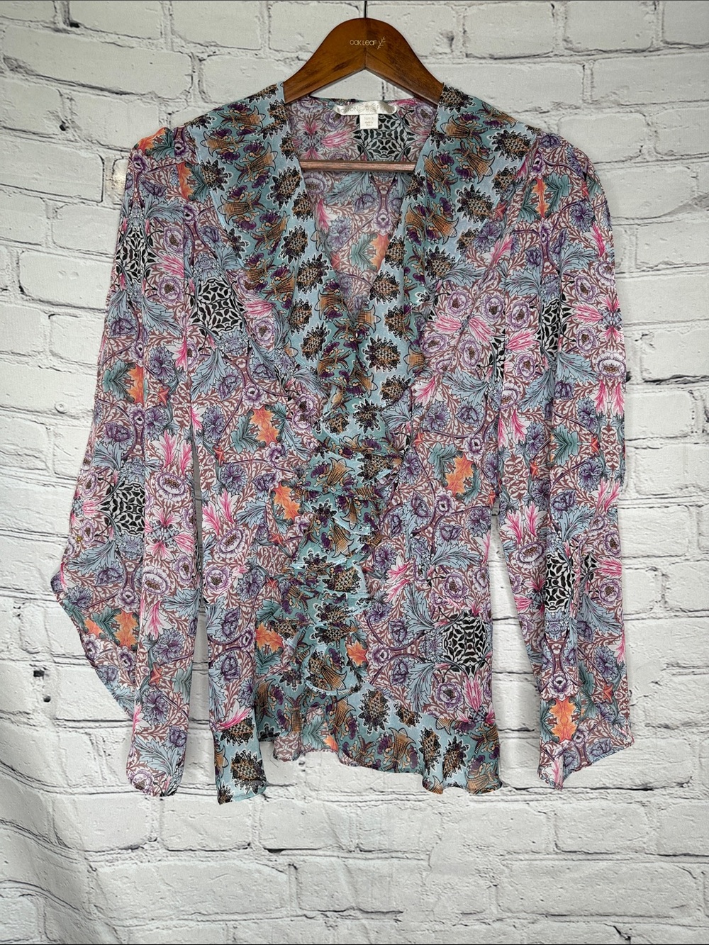 Boston Proper Floral Paisley Ruffle Front Blouse in Pastel Mix size Small